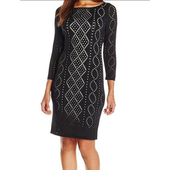 Calvin Klein Pointelle Illusion Dress L Sheath Stretch Academia Cocktail Career - Picture 1 of 7